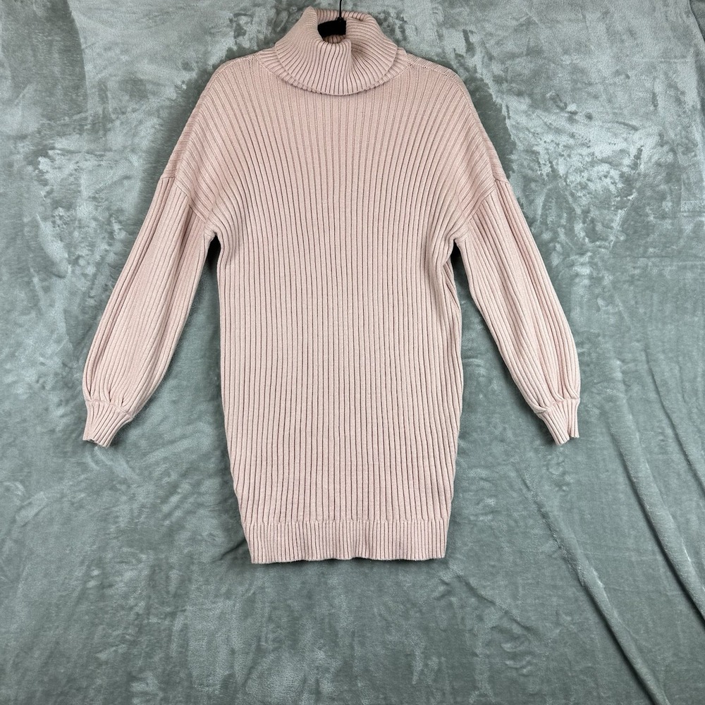 Sweater Dress Women's S Pink Ribbed Knit Turtleneck